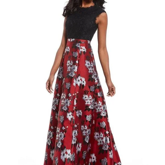 NWT Aidan Mattox Floral Lace Metallic Jacquard 12 - Picture 1 of 10